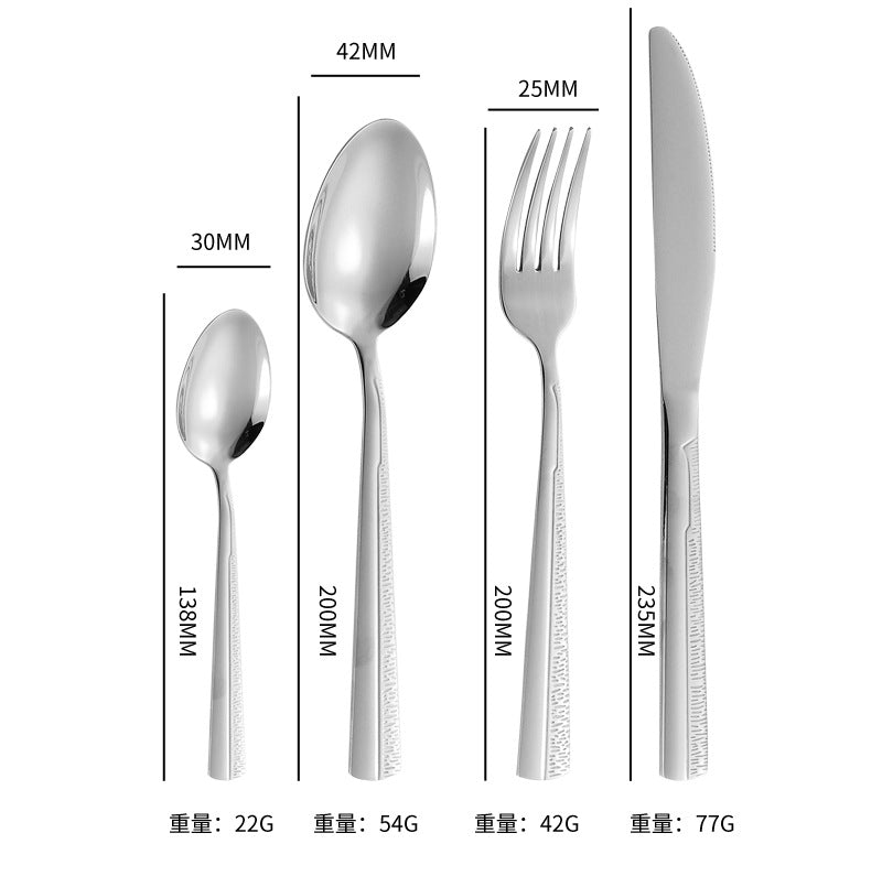 410Stainless Steel Tableware Hotel Restaurant Sand Texture Knife Fork Spoon Tea Spoon24Set of gold Western Steak Knives and Forks