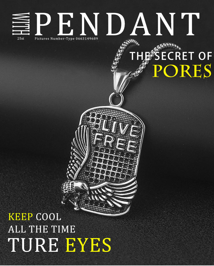 Wholesale Niche Hip-Hop Long Stainless Steel Eagle Square Pendant Sweater Chain Personality Street Style Unisex Titanium Steel Necklace