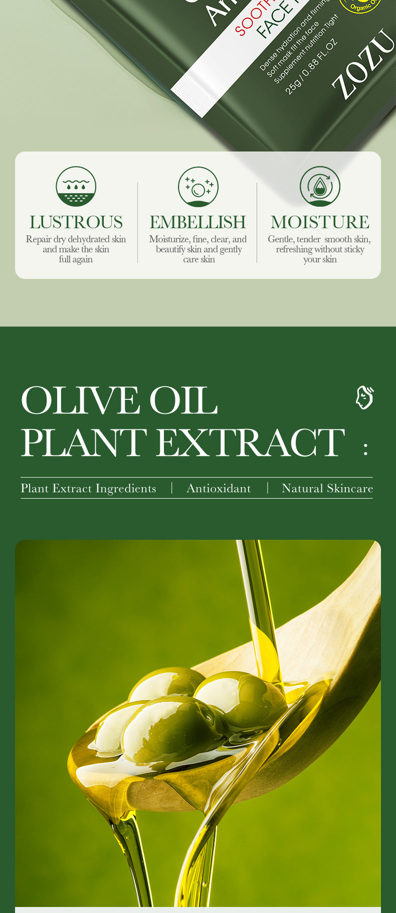 Olive Oil Mask25g ZOZU Hydrating Moisturizing Tablets for Cross-Border Wholesale