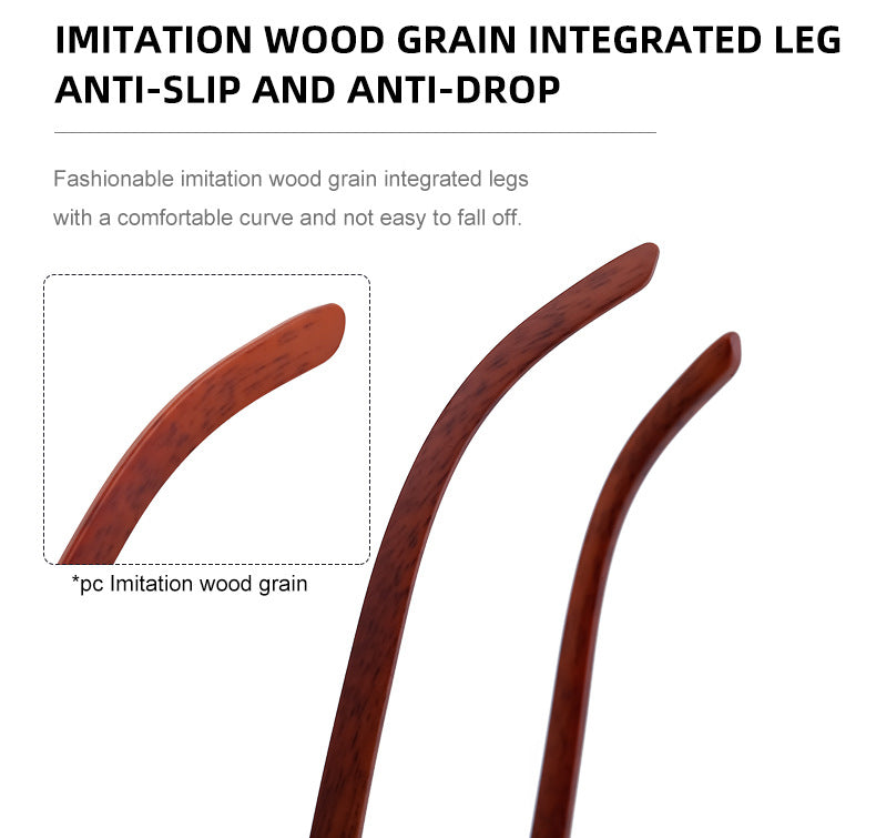 Frameless Glasses for Men High-End European and American Retro Imitation Wood Grain Temple Sunglasses UV Protection Personality Sunglasses