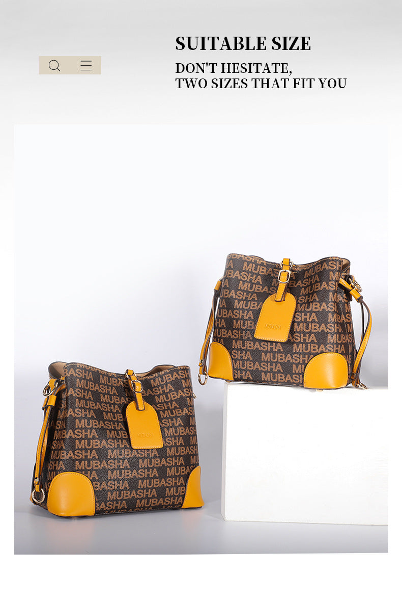 2024Summer New Trendy Fashion Vintage Bucket Bag Retro Style Single Shoulder Crossbody Printed Chain Handbag for Women