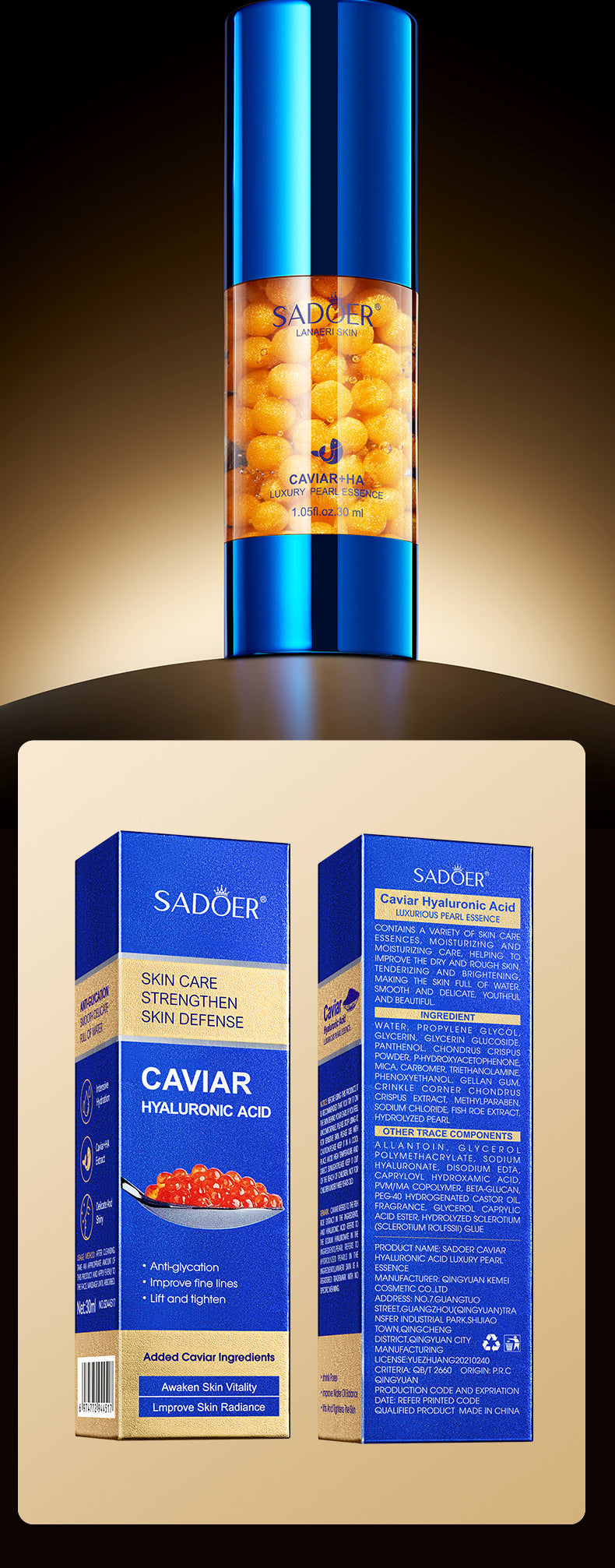 Caviar Pearl Essence30mlSADOER Hyaluronic acid hydrating moisturizing wholesale for cross-border trade