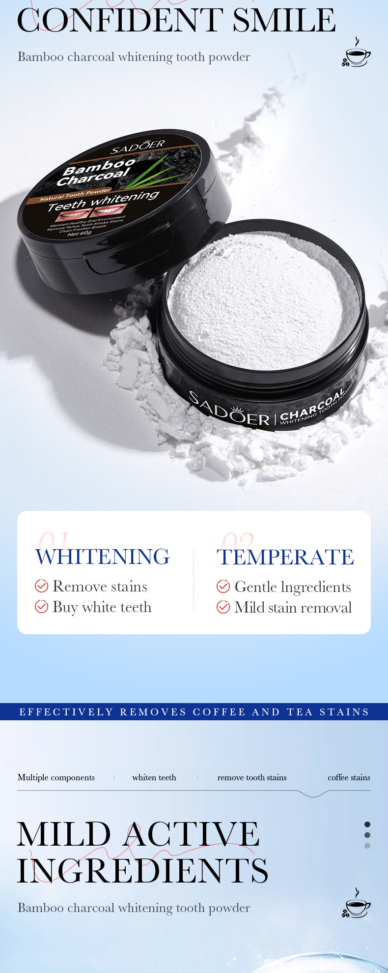 All English Tooth Powder60g SADOER Remove Tobacco Stains, Whiten Teeth, Clean Tartar, Strengthen Teeth Toothpaste  Wholesale