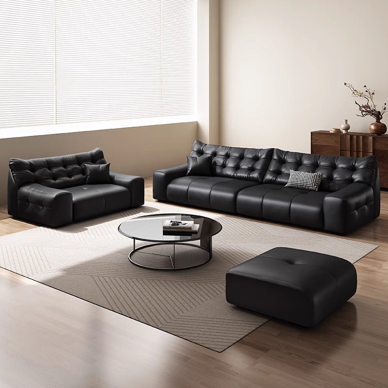 Italian Minimalist Big Black Bear Sofa Living Room Genuine Leather Sofa Top Layer Cowhide High Back Black Leather Art Sofa Shipping and tax not included