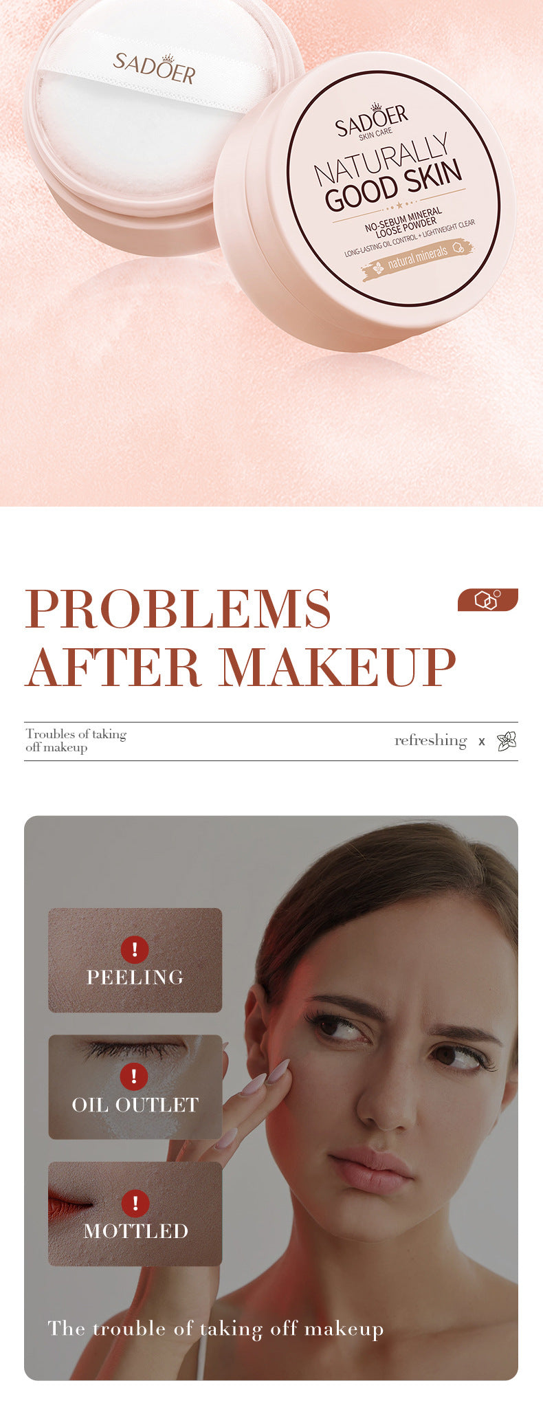 Full English Makeup SADOER Mineral Loose Powder Refreshing Lightweight Setting Concealer Powder  Wholesale