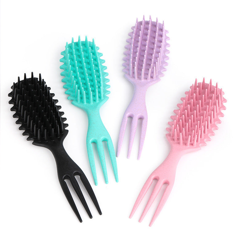 Curling Hair Special Three-Prong Comb Anti-Clumping Wide-Tooth Comb Smooth Hair Dry and Wet Dual-Use Comb Scalp Massage Hard-Tooth Hair Styling Comb