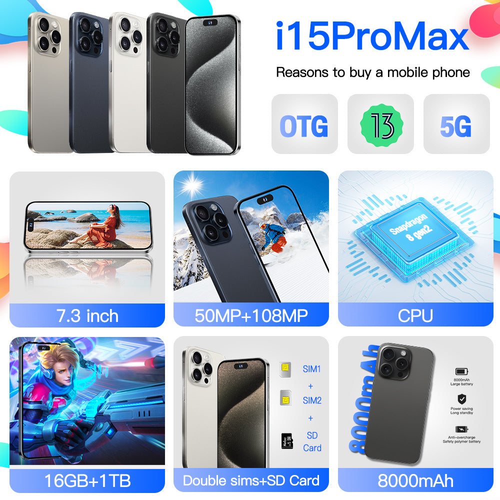 i15Pro Max Android Smartphone 7.3Extra-large Screen16+1T(Popular)