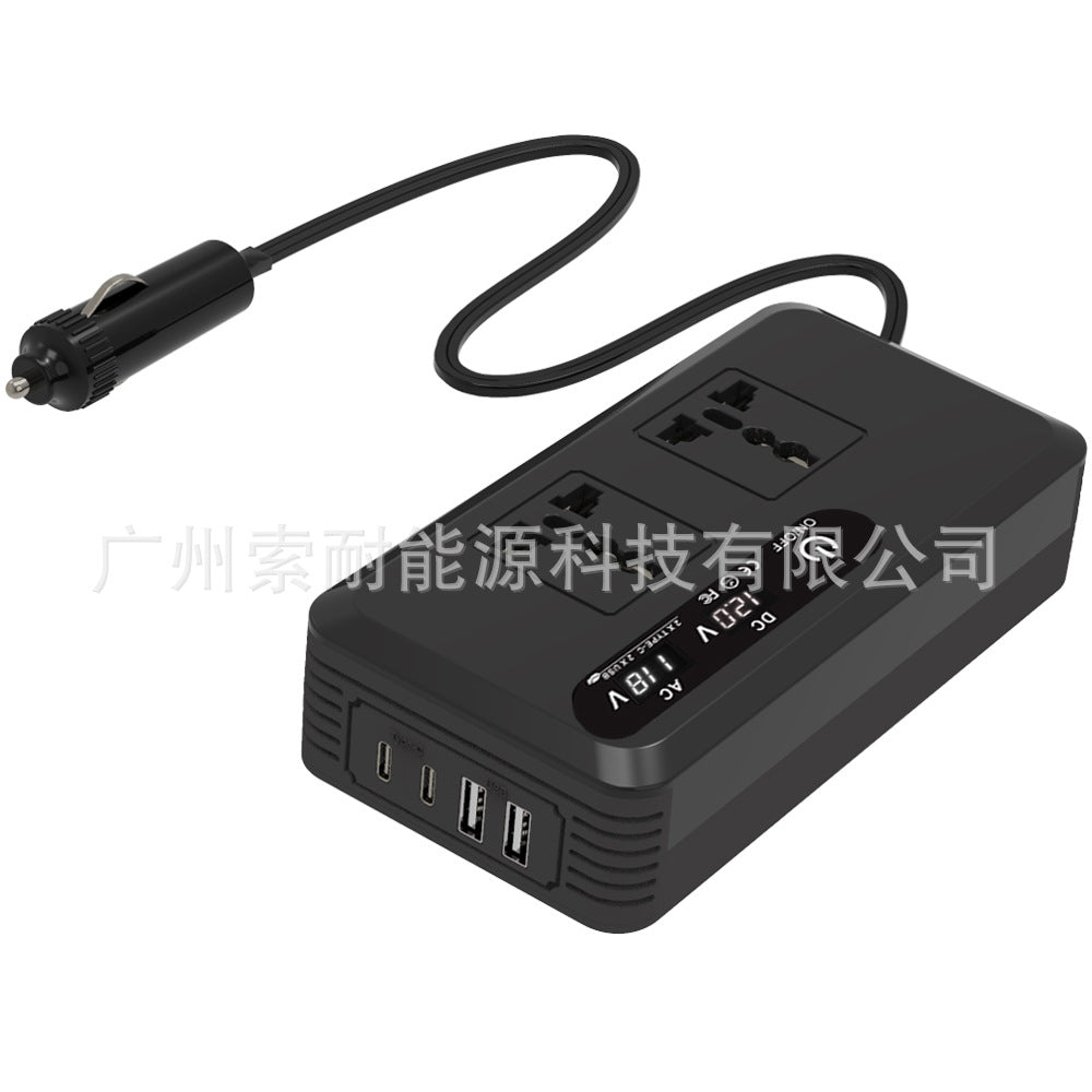 Universal Socket Car Inverter200W Hot Sale12V Turn110V/220V Double USB Double Type-C