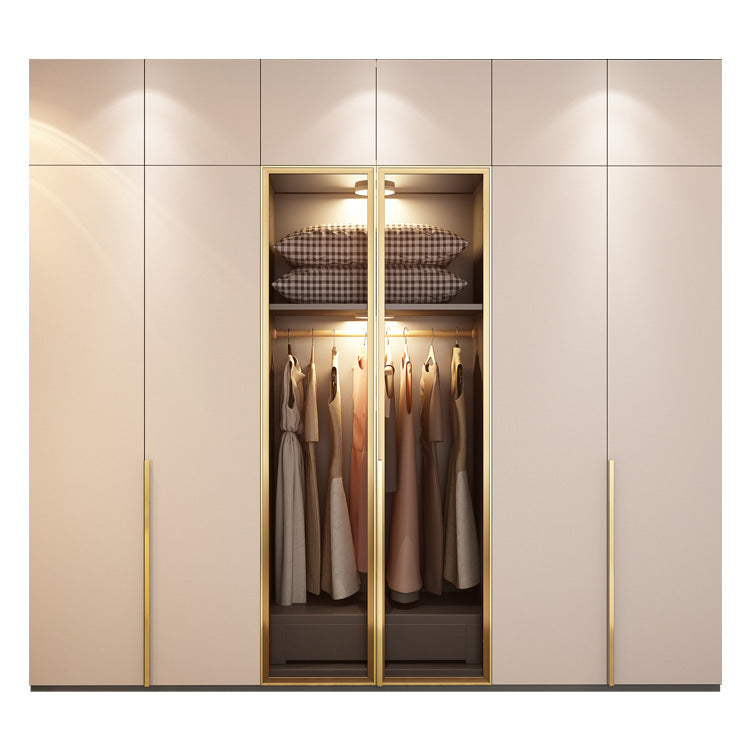 Flat Door Glass Door Wardrobe Modern Household Bedroom Cloakroom Four-Six-Eight Door Assembly Wardrobe Storage Large Wardrobe