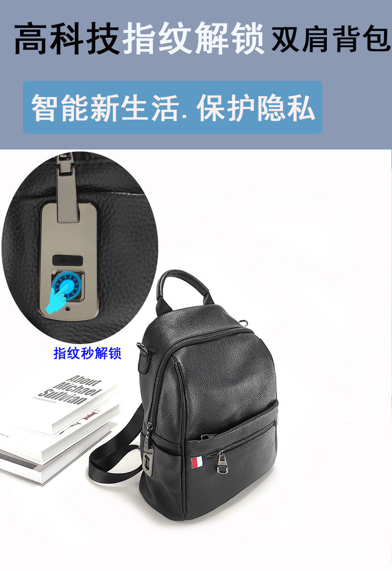Anti-theft Backpack for Women Genuine Leather Travel Backpack with Fingerprint Unlock Versatile Casual Large Capacity Shoulder Bag