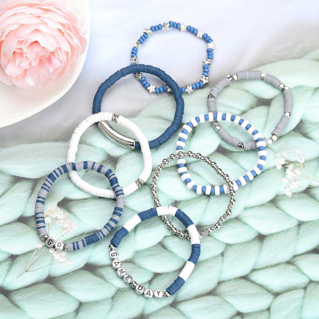 Game Day Soft Clay Bracelet Set Multi-layer Stackable Elastic Bracelet Super Bowl Game Day Football Bracelet