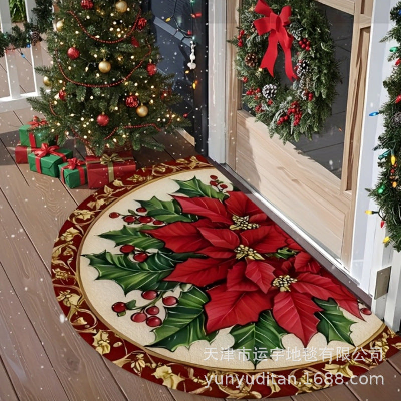 Carpet Crystal Velvet Christmas Floor Mat Cartoon Holiday Decoration Entry Door Floor Mat Dirty Resistant Foot Mat