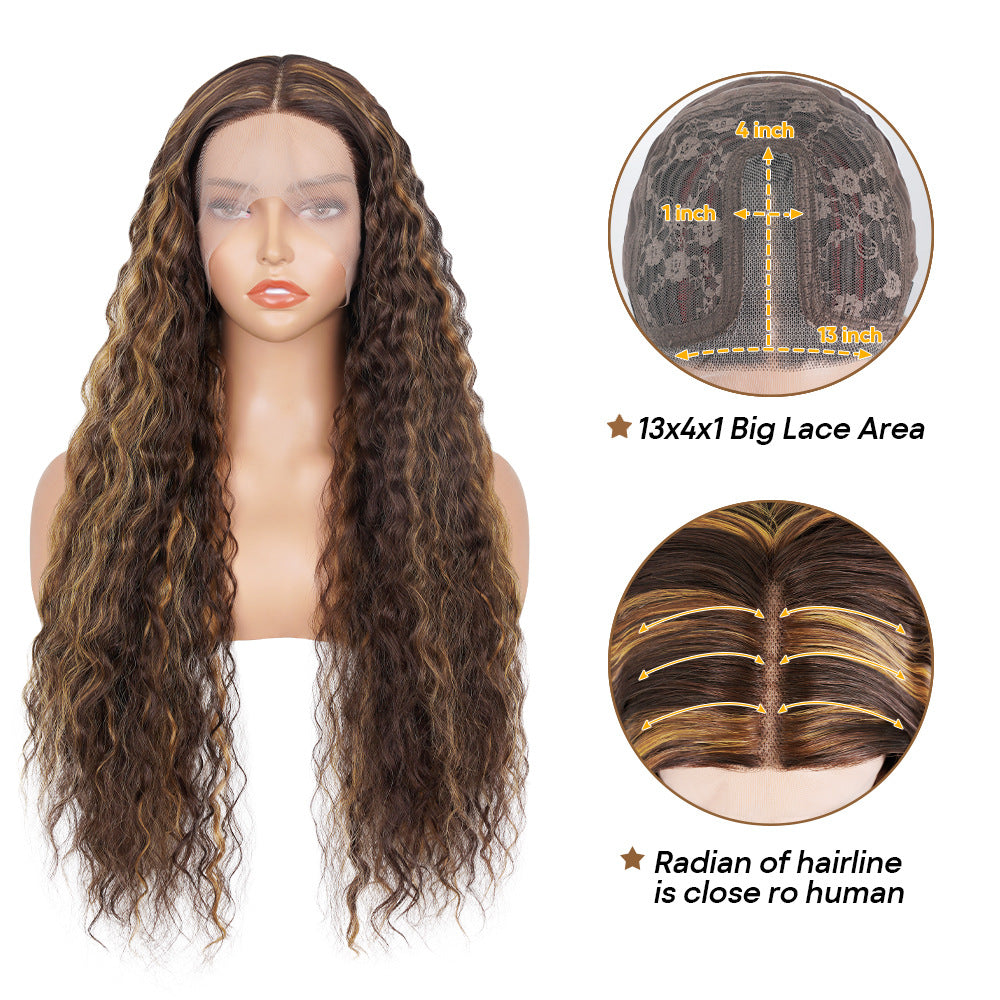 Cross-Border Hot-Selling Forehead Lace Hand-Crocheted Long Curly Wig Hairpiece Lace Front Curly Wig