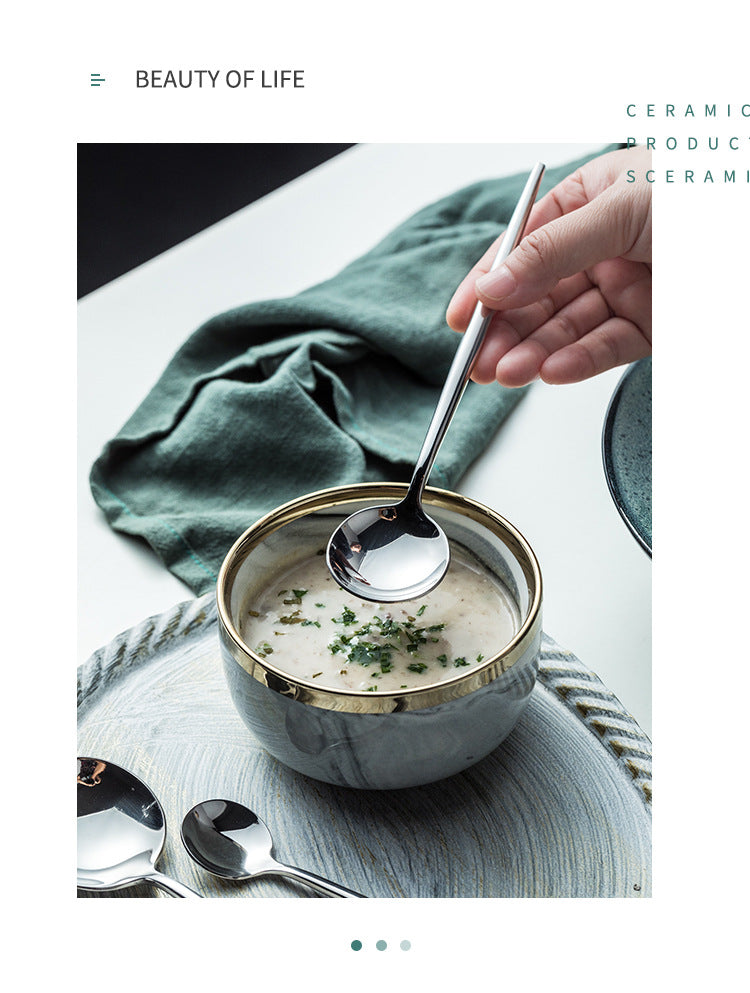 Portuguese Tableware304Glossy Round Handle Main Dinner Knife Fork Spoon Thick Mirror Dessert Spoon Fruit Fork Ice Spoon