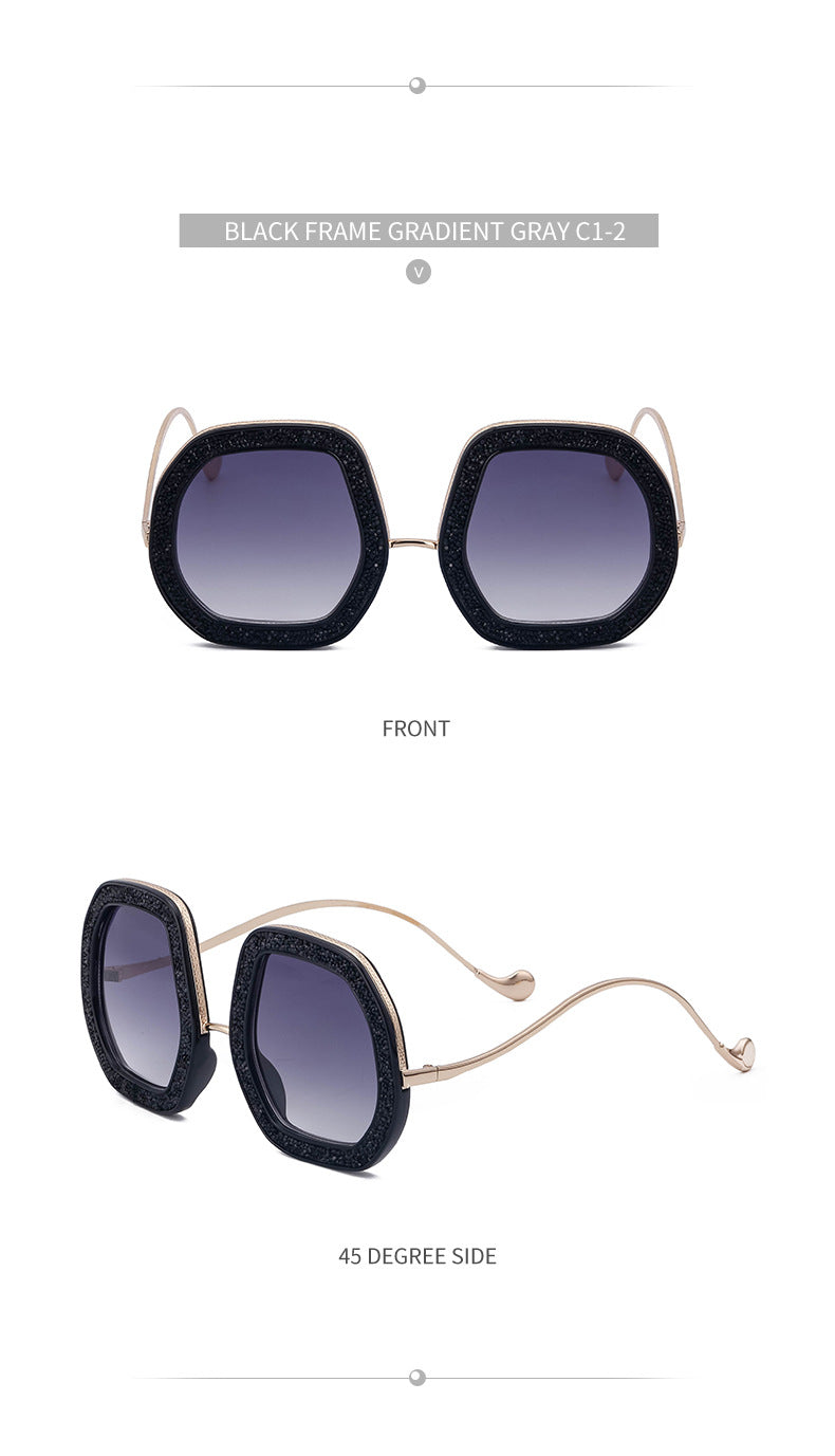 European and American Style Women's Sunglasses with Rhinestones, Irregular Polygonal Large Frame Sunglasses, Trendy High-End Glasses Wholesale