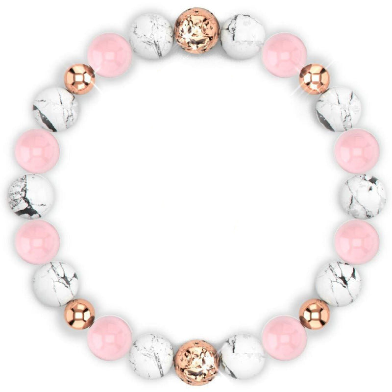 Colorful Stone Tiger Eye Bracelet Ladies Pink Crystal White Pine Bracelet8mm Beaded Elastic Cord Pink Zebra Spacer Bracelet