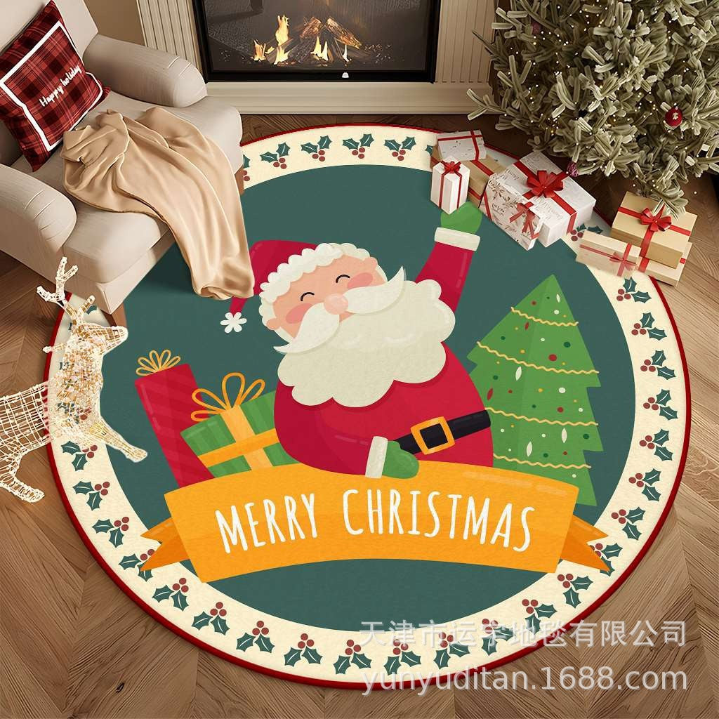 Christmas Carpet Round Living Room Mat Christmas Decoration Atmosphere Mat Christmas Tree Mat Labeling and Shipping