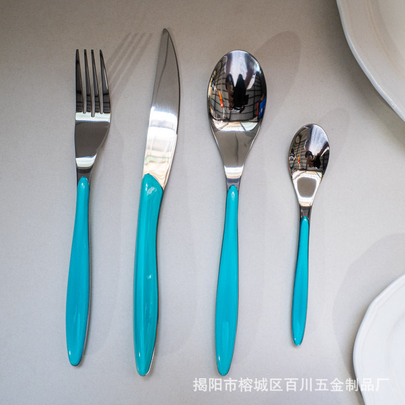 304Stainless Steel Spoon Colorful Western Food Spoon Baby Feeding Spoon Thickened Adult Table Spoon Restaurant Hotel Dessert Spoon