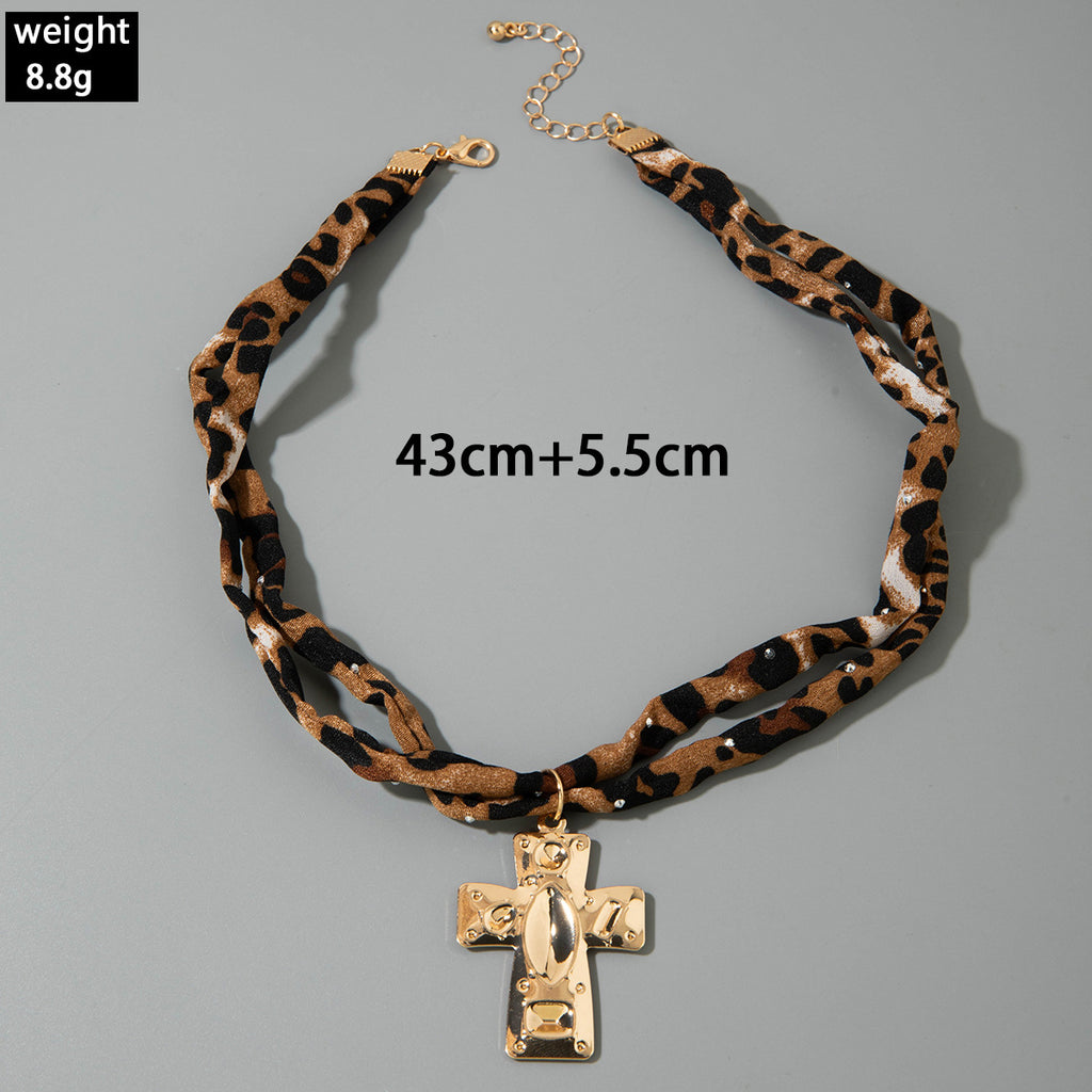 European and American Style Ocean-themed Cross Conch Starfish Pendant Leopard Print Exaggerated Necklace Collarbone Chain Jewelry