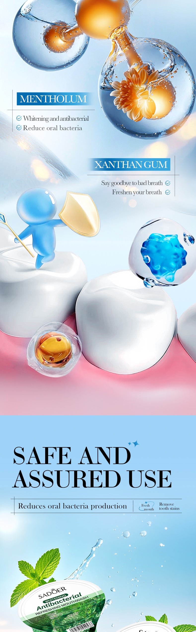 Mint Antibacterial Refreshing Mouthwash13mlSADOER Nude Cleaning Mouthwash Cross-Border Wholesale