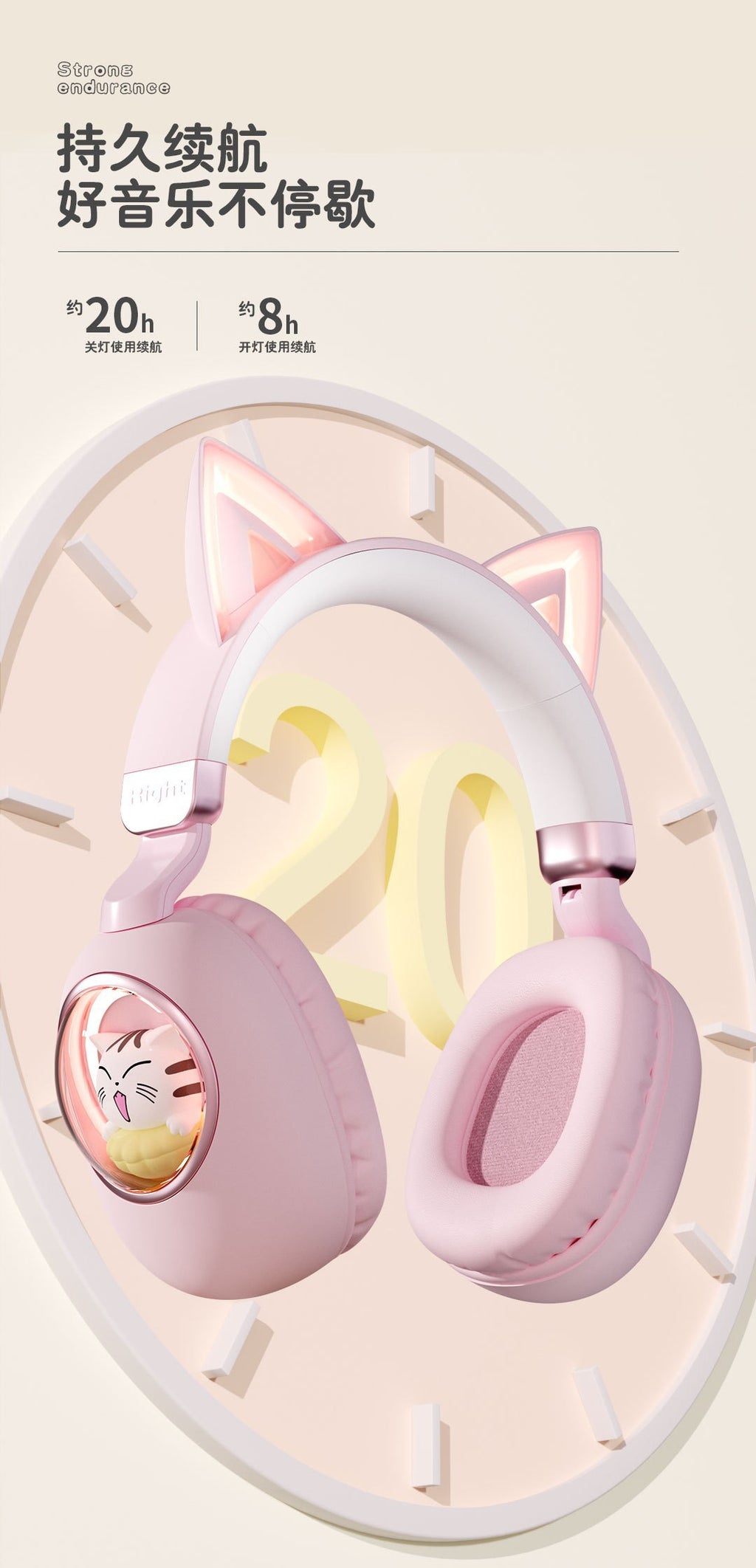 Cartoon Cat Head-mounted Bluetooth Wireless Earphones Long Battery Life Support Customization Cat Ear Cute Cat Ear Design