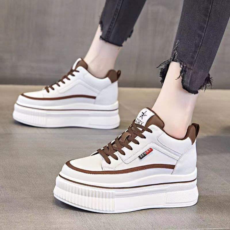Campus Style Height Increasing Shoes for Women, Spring and Autumn New Slimming Wedge White Slip-On Casual Shoes