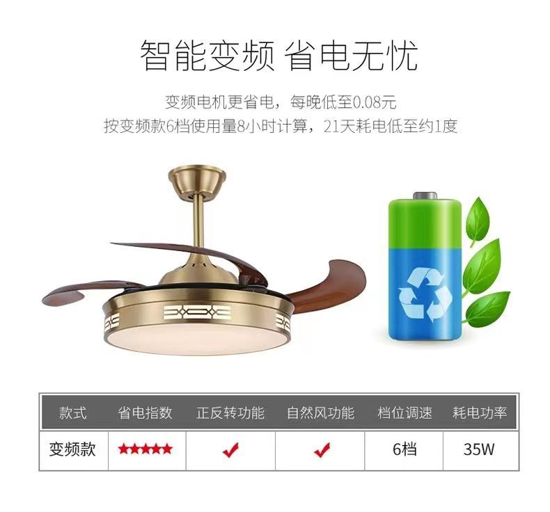 All-Copper Invisible Fan Light Luxury Simple Ceiling Light Designer Modern Living Room Dining Room Bedroom Chandelier Pure Copper