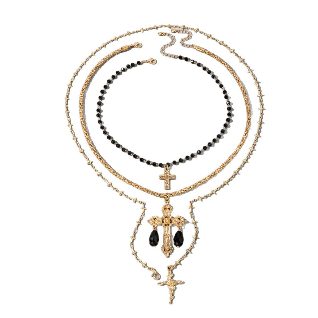 European and American Fashion Sense y Women's Tassel Necklace Creative Personality Double Layer Cross Pendant Collarbone Chain Necklace