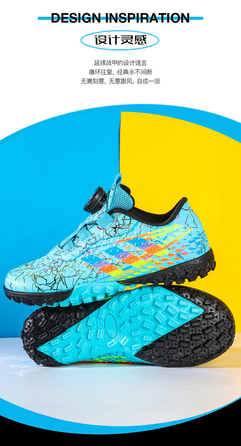 New style soccer shoes for men, women, and children with rotating buckle TF Broken Nail Style Youth Student Grassland Competition Training Shoes