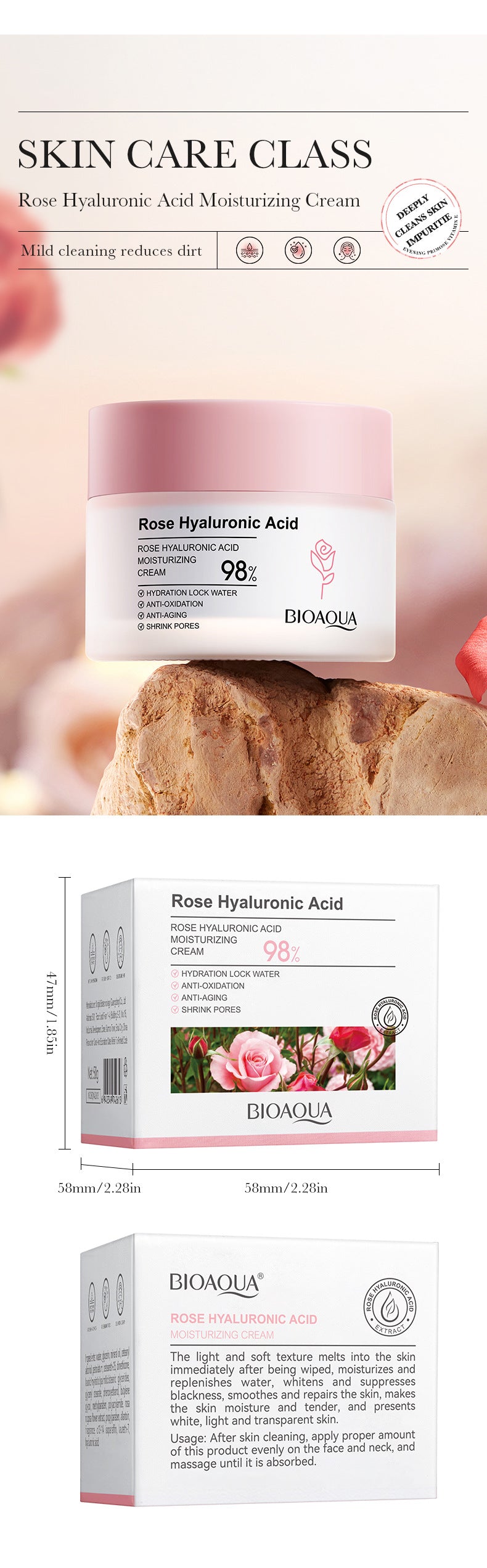 Rose Hyaluronic Acid Skincare Set Hydrating, Cleansing, Moisturizing, and Skin Rejuvenation Six-Piece Set Wholesale from Foreign Trade Manufacturer