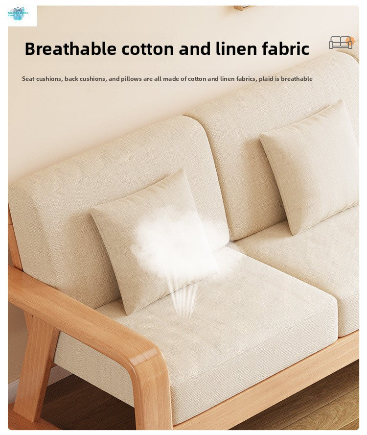 Nordic Modern Minimalist Solid Wood Three-Seater Sofa for Living Room Small Apartment Combination Sofa with Removable and Washable Fabric Cover