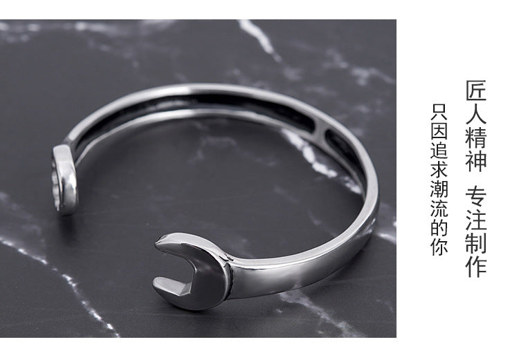 New Titanium Steel Fashion Personality Trendy Cool Men's Open Stainless Steel Wrench Bracelet Factory Wholesale