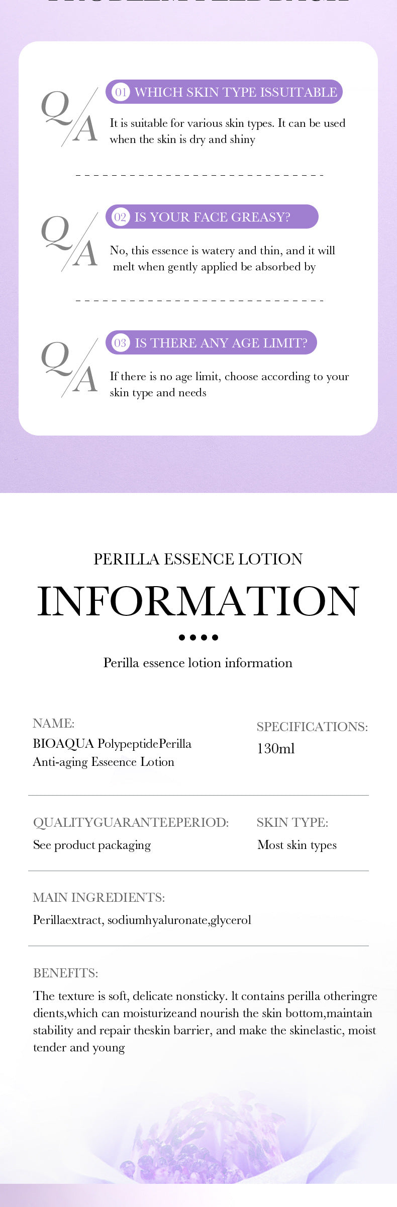 Polypeptide Perilla Skin Care Set  BIOAOUA Clean and Moisturizing Five-Piece Set  Wholesale