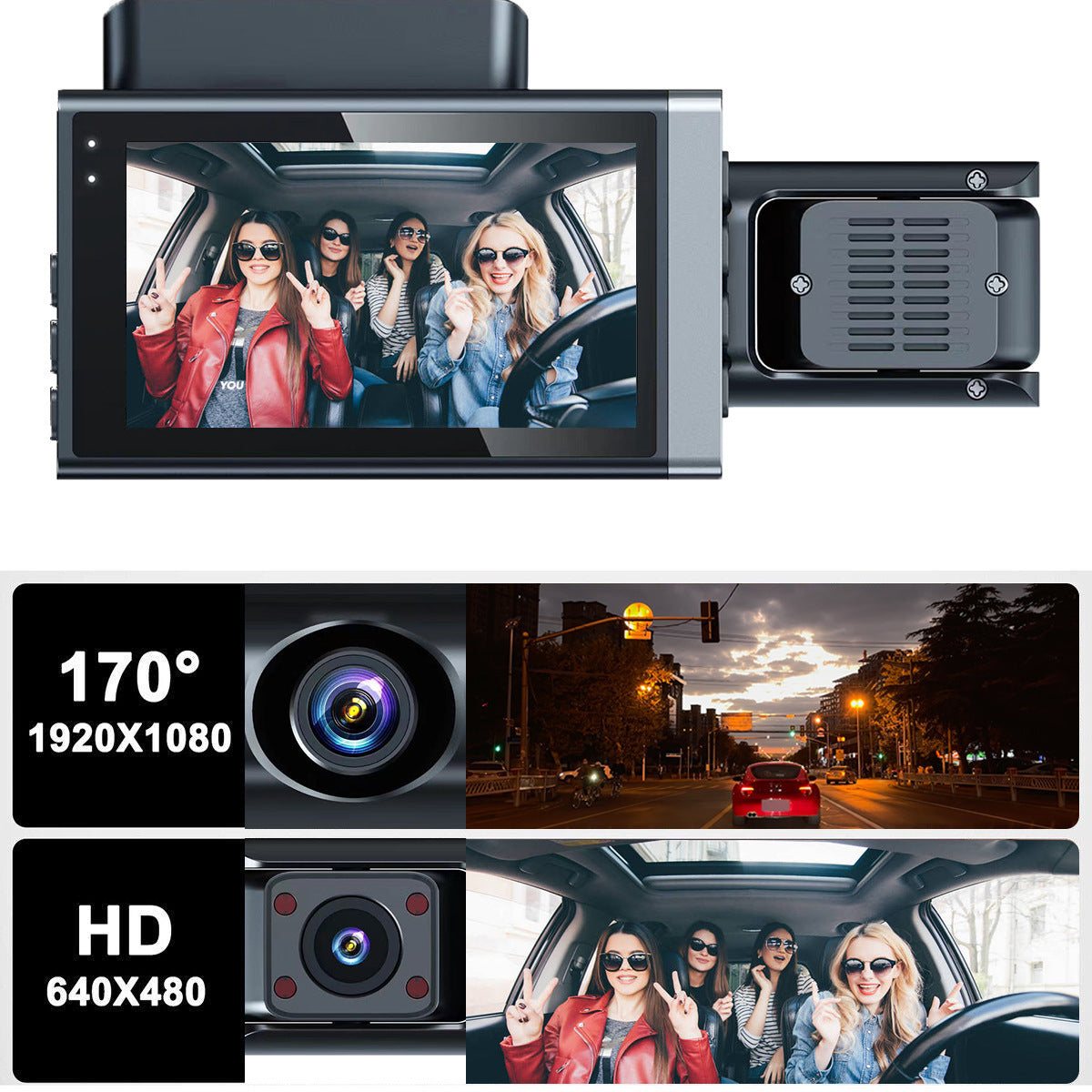 New1080P HD Night Vision Three-Record Dash Cam Multi-Lens Panoramic Parking Car Camera