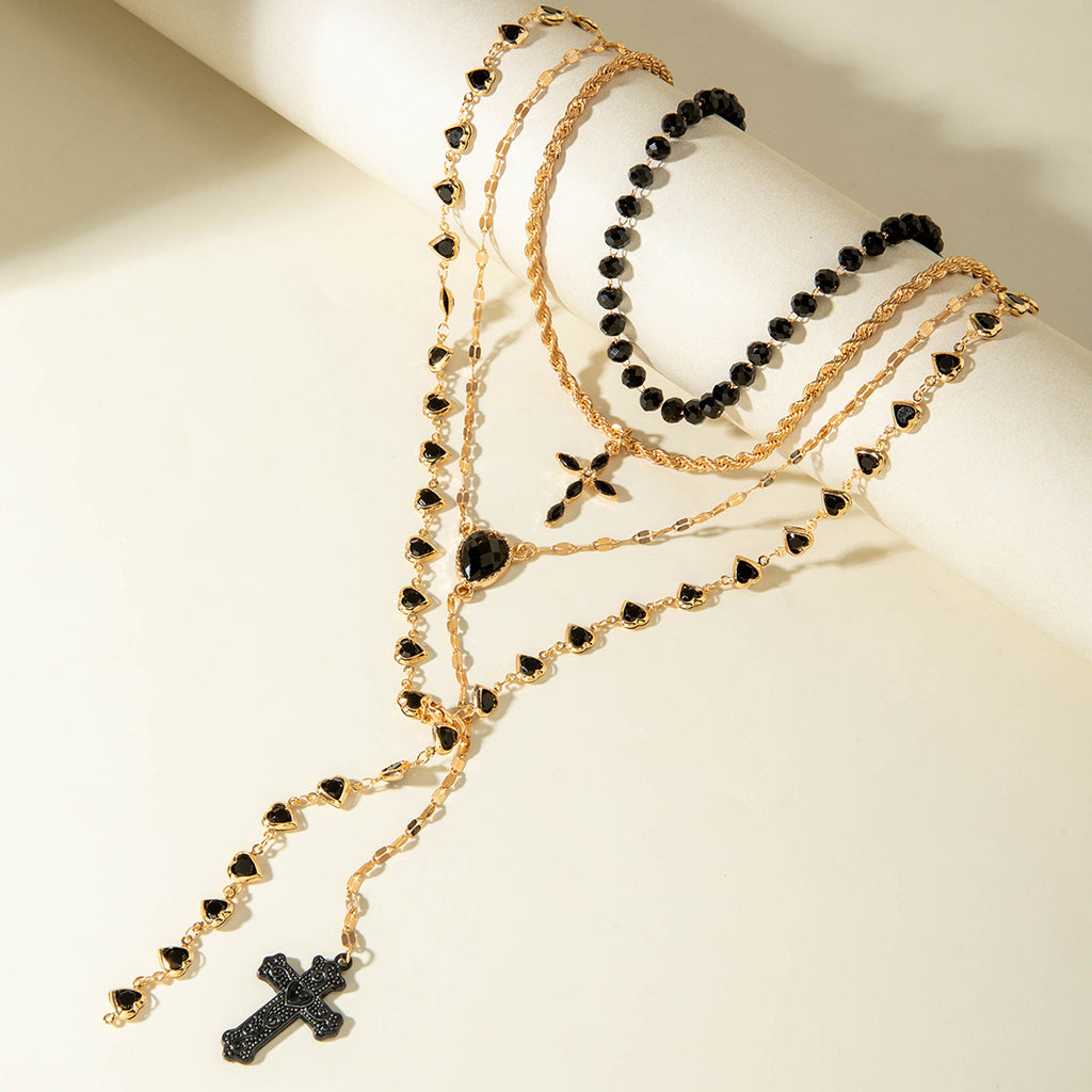 European and American Fashion Sense y Women's Tassel Necklace Creative Personality Double Layer Cross Pendant Collarbone Chain Necklace