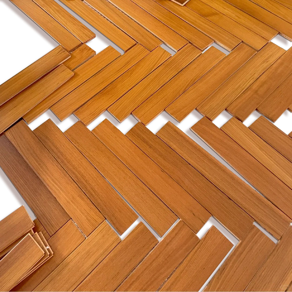 Custom AB-Grade Teak Herringbone Click-Lock Flooring Multilayer Engineered Core for Outdoor Exterior Basement Use-ENF-Certified