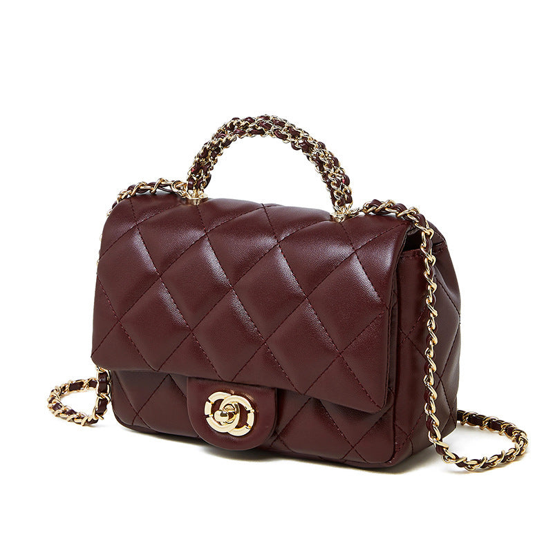 European and American Style Small Chanel-Style Quilted Chain Bag for Women, Simple Fashionable Women's Bag, Versatile Light Luxury Handbag, Shoulder Bag, Crossbody Bag, Genuine Leather