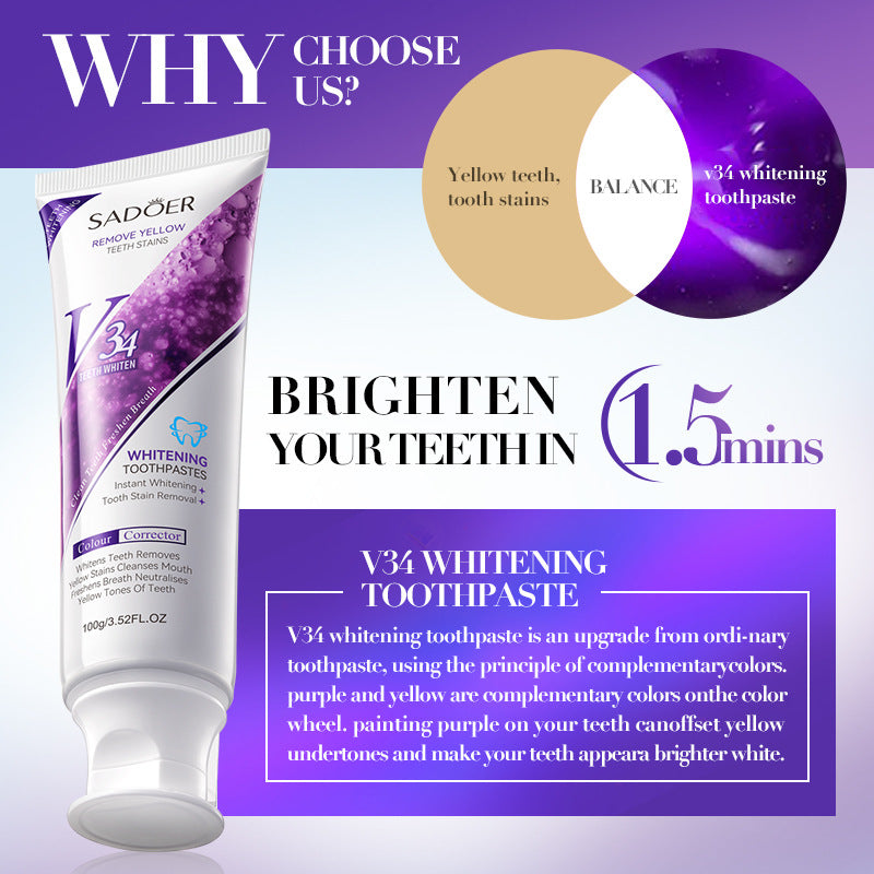 Full English V34Whitening Toothpaste SADOER Clean Tartar Brightening Toothpaste  Wholesale