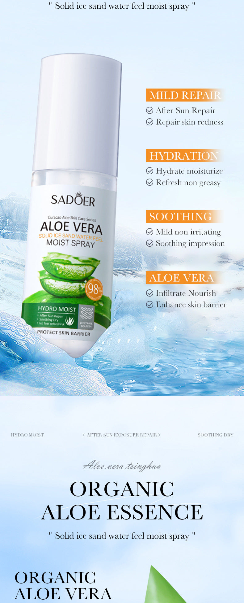 Full English Aloe Vera Skincare Set SADOER Cleansing, hydrating, moisturizing, and nourishing  foreign trade manufacturer wholesale