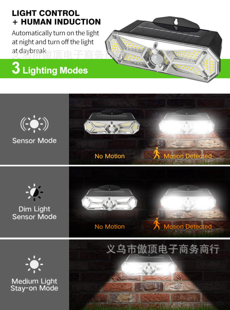 New Outdoor Solar Wall Light LED Human Body Sensor Light Waterproof Street Light Super Bright Garden Courtyard Light