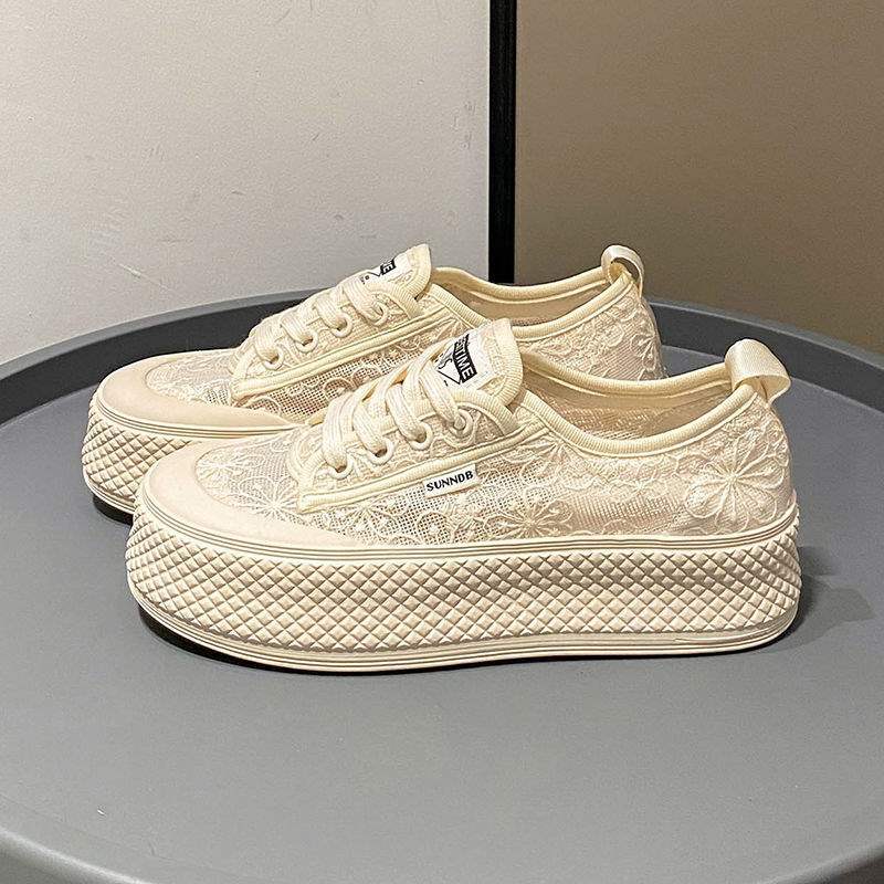 Summer Mesh Breathable Fisherman Shoes for Women with Height Increase6cm New soft-soled non-slip lace sports casual sneakers for women