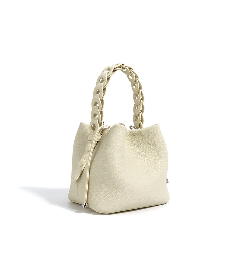 European Style New Top Layer Cowhide Bucket Bag High-Quality Genuine Leather Fashion Women's Handbag Tote Shoulder Crossbody Bag Woven