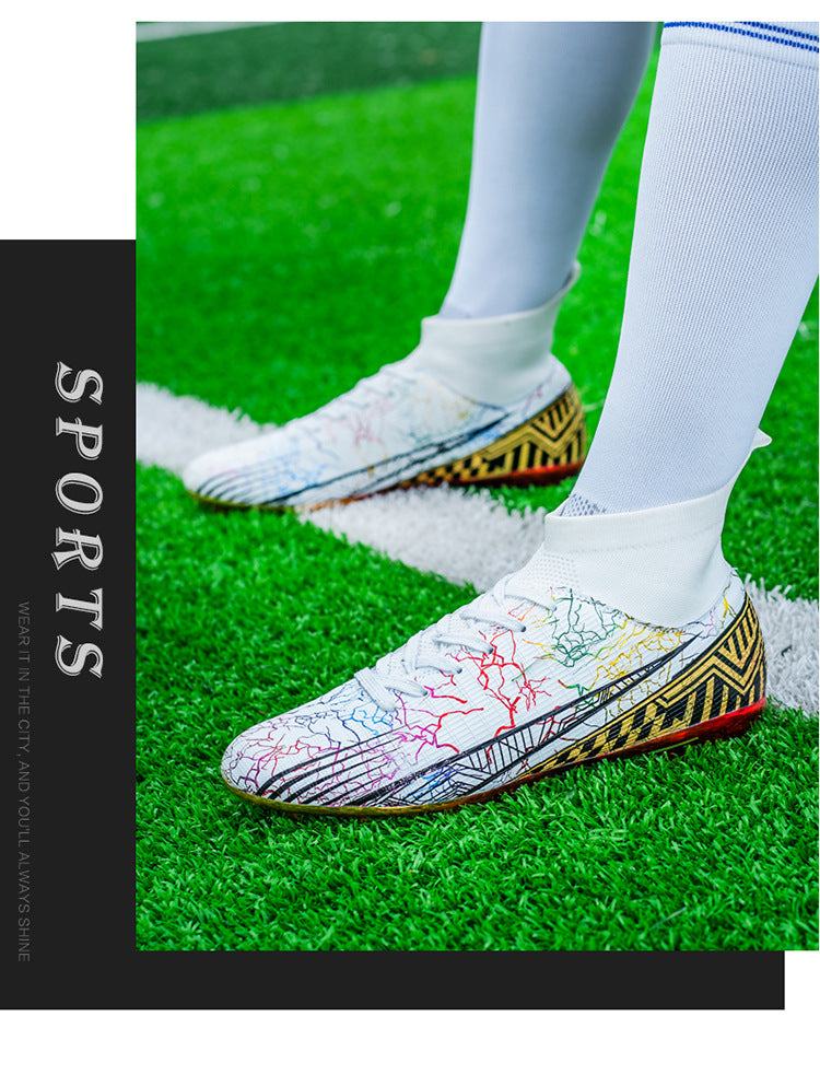 Large Size Men's Soccer Shoes AG Long Spike Gold-Plated Hot Stamping Football Shoes for Youth Professional Competition Training Shoes Wholesale