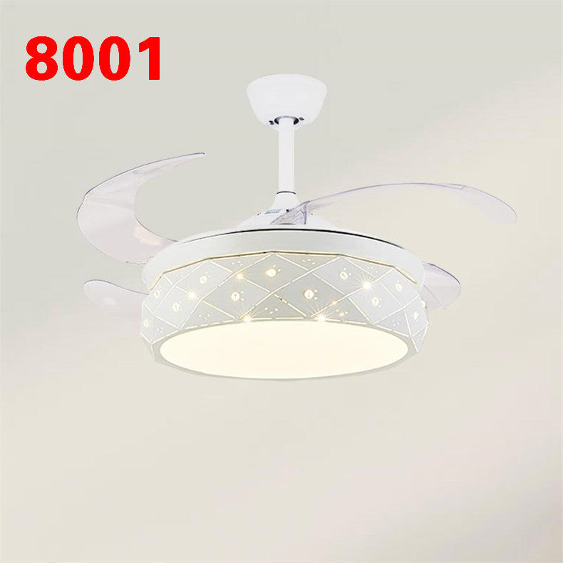 Invisible Fan Light Remote Control led Fan Chandelier Home Electric Fan Lamp scandinavian Iron Restaurant Lamp Crystal Ceiling Fan Lamp