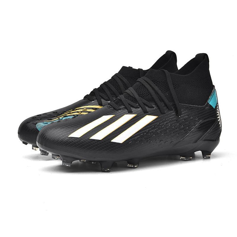 High-top Unisex Youth Soccer Shoes with Broken and Long Spikes for Grass Field Competition Training Student Sports Shoes