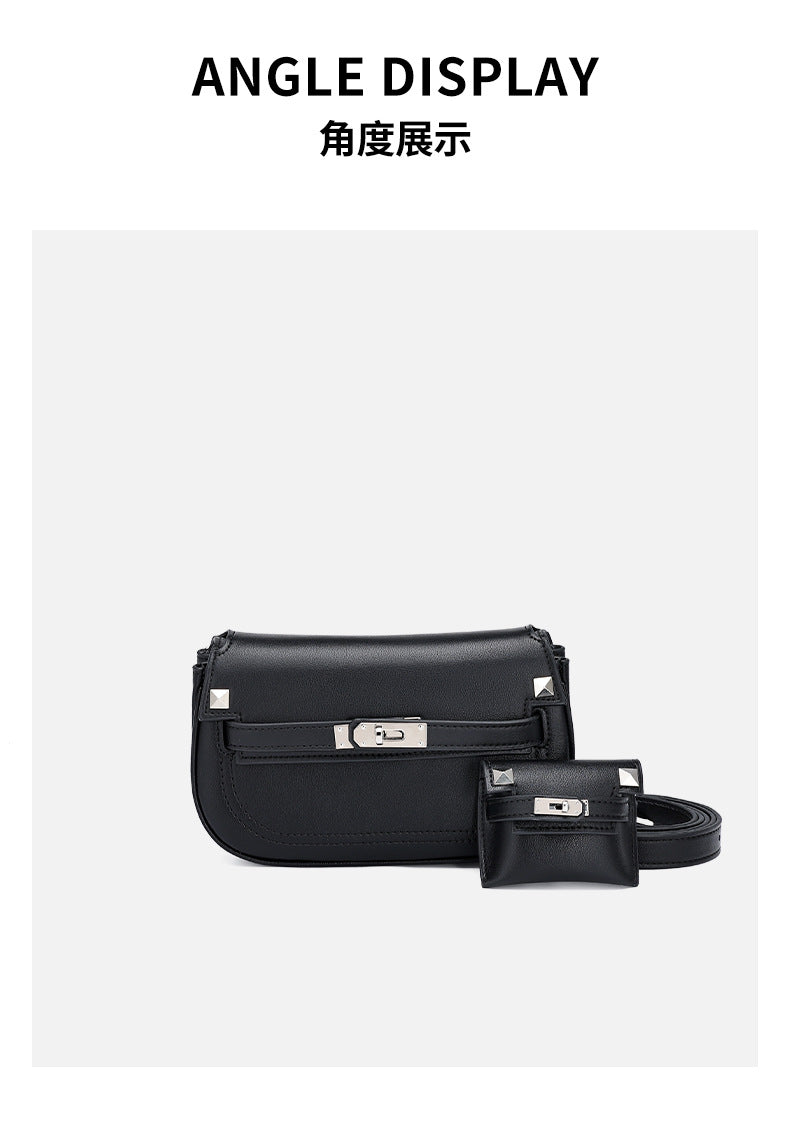 European and American Style Casual Women's Small Crossbody Bag2025New Fashionable Lightweight Single Shoulder Crossbody Bag with Buckle Genuine Leather Kelly Bag