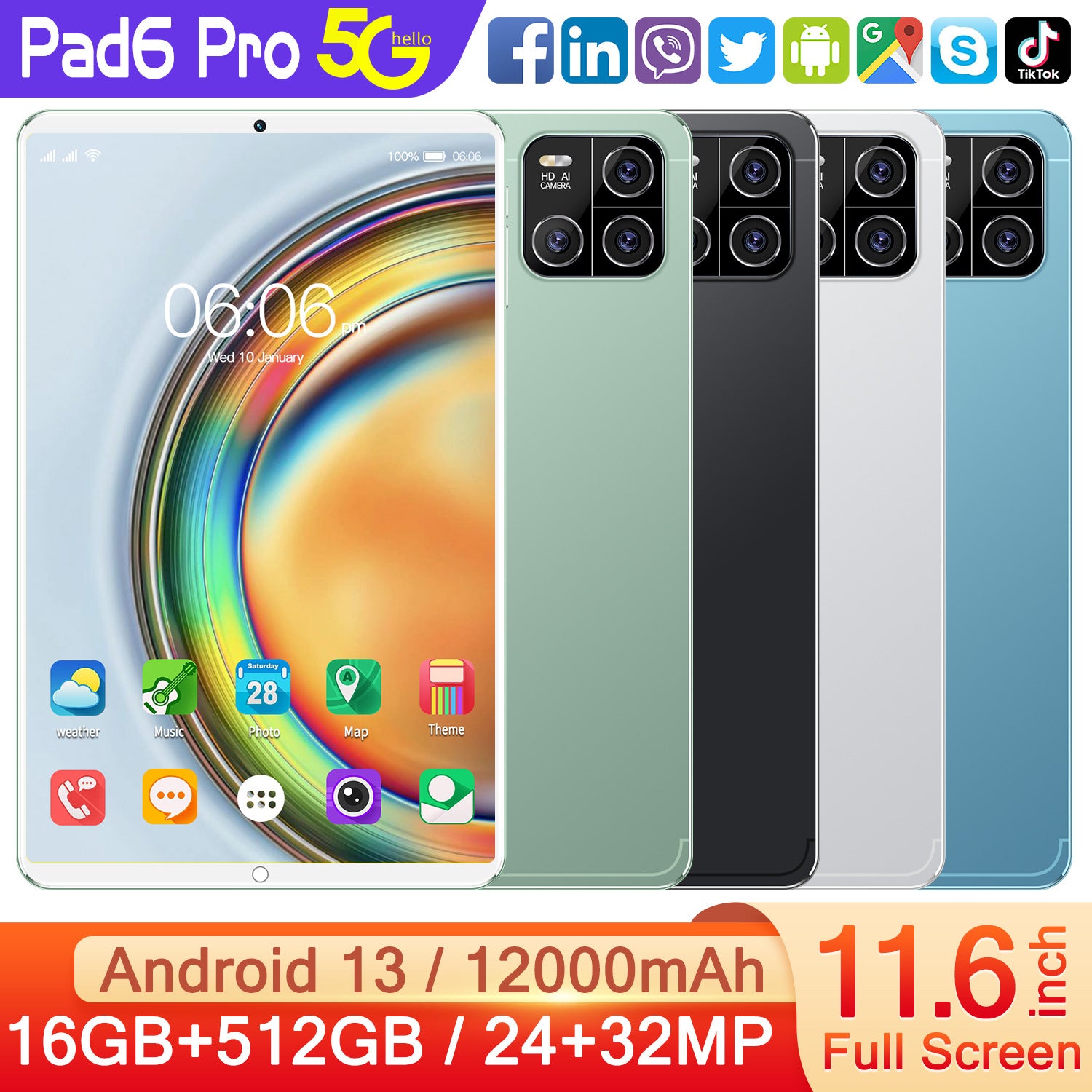 New Tablet Pad6 10Inch Android Smart Support WiFi Dual SIM Card Dual Standby Factory Exclusive