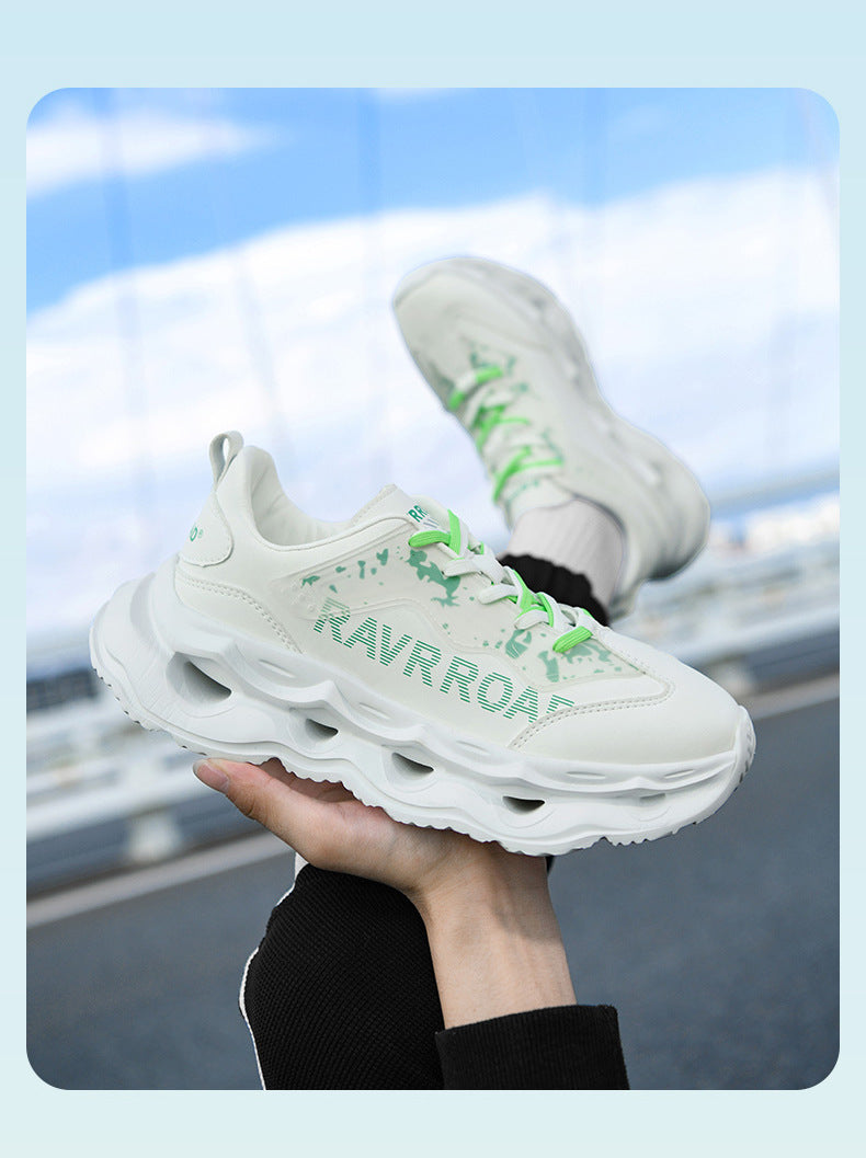 2025New Year's New Rebound Shock Absorption Sports Shoes Men's Fashion Retro Leather Dad Shoes Comfortable Wear-Resistant Running Shoes