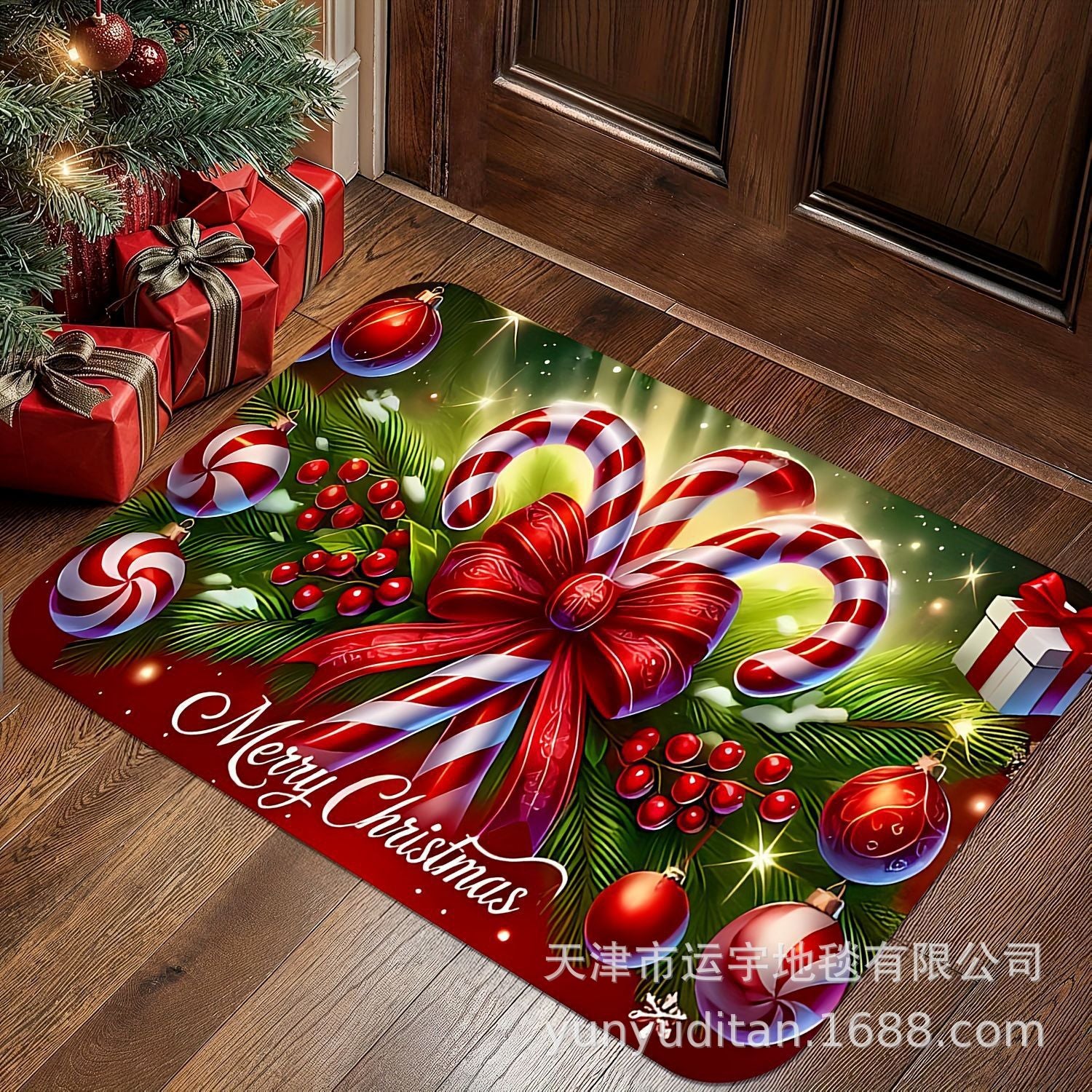 Christmas Flannel Doormat Holiday Decoration Entrance Mat Bathroom Water Absorbent Non-Slip Mat Customizable
