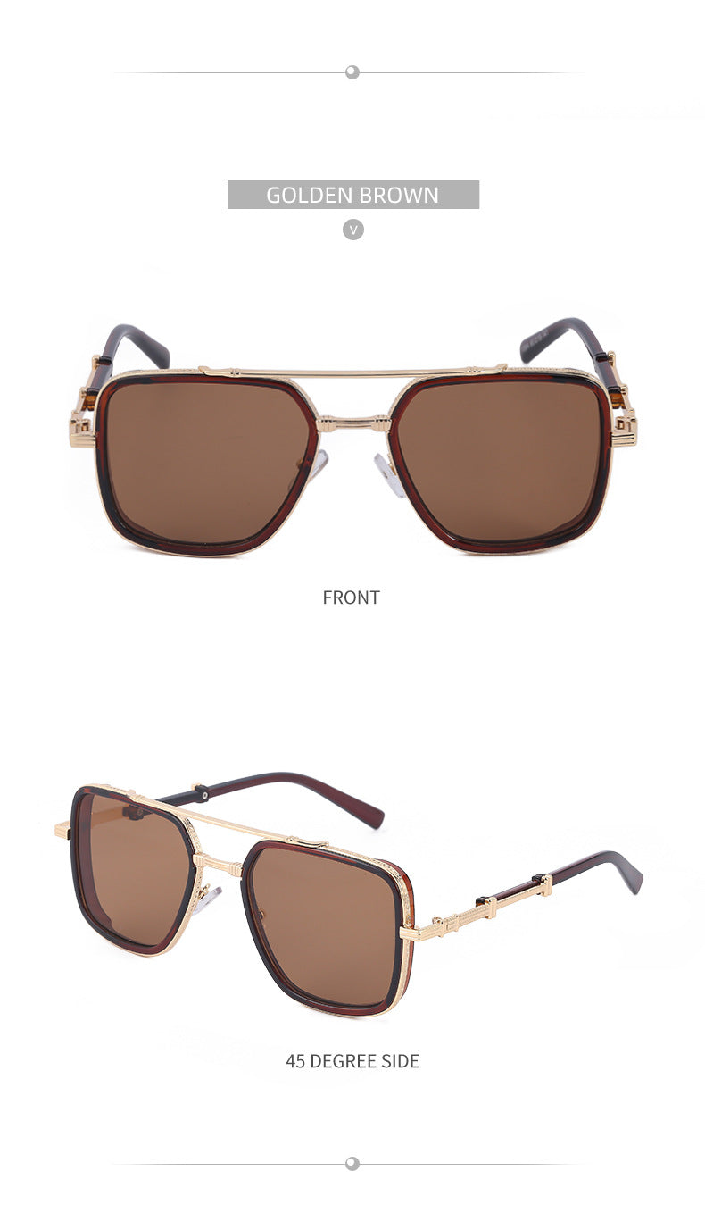 Vintage Double Bridge Square Frame Men's Sunglasses Outdoor Hiking Trendy Sunglasses Sun Protection Glasses Wholesale shades